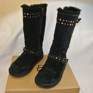 Ugg Australia Black Studs Women Shearling Boots Mid calf 1004952K SIZE 6 Booties